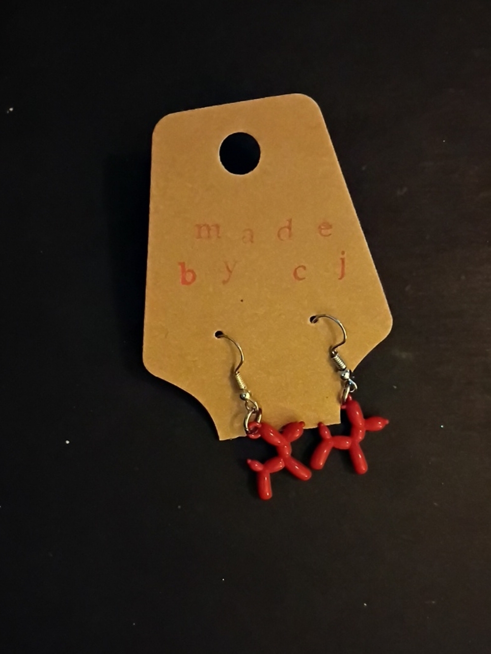 Red Balloon Dog Dangle Earrings